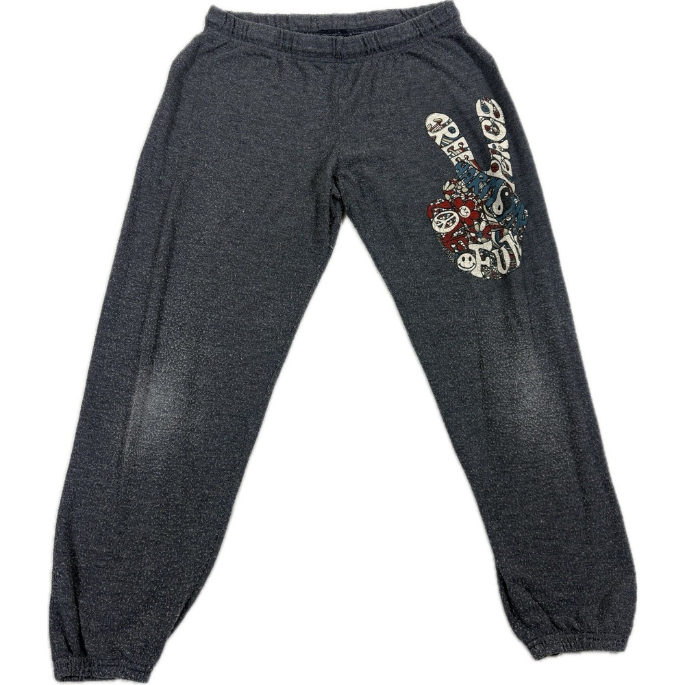 Lauren Moshi Peace Sign Free Fun Dark Gray Sweatpant Joggers Women's L Cute Pant